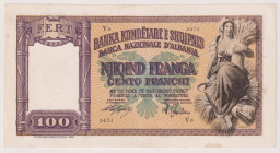 ALBANIA Banca Nazionale d'Albania, Regno d'Italia e Albania - 100 Franchi del 1940 V6 5471. Macchia sul bordo inferiore. Crap. OI 69
q.SPL