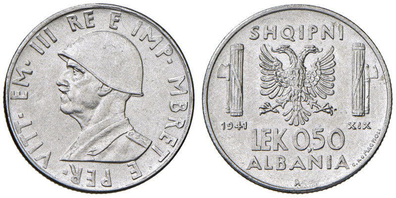 Vittorio Emanuele III Albania (1900-1943) 0,50 Lek 1941 - Nomisma 1460 AC 
SPL+