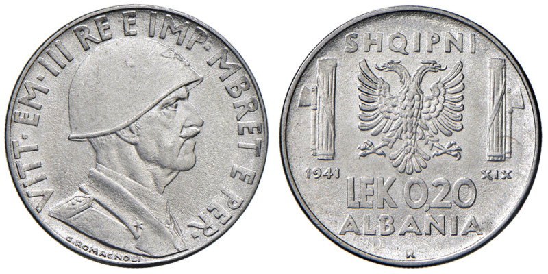 Vittorio Emanuele III Albania (1900-1943) 0,20 Lek 1941 - Nomisma 1464 AC 
FDC