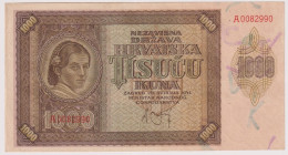 Regno di Croazia - Tomislao II (Aimone di Savoia) - 1000 Kuna, biglietto di Stato del 26/05/1941 F0879472 Gav. 03.249
SPL/SUP