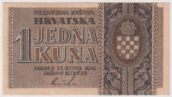 Regno di Croazia - Tomislao II (Aimone di Savoia) - 1 Kuna, biglietto di Stato del 25/09/1942 AB 233281 Gav. 03.243
FDS