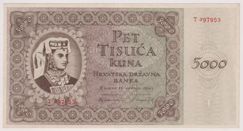 Regno di Croazia - Tomislao II (Aimone di Savoia) - 5000 Kuna, banconota della B...