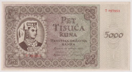 Regno di Croazia - Tomislao II (Aimone di Savoia) - 5000 Kuna, banconota della Banca di Croazia I° tipo del 15/07/1943 T297952 Gav. 03.252
FDS