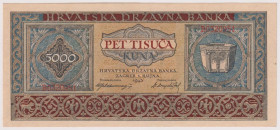 Regno di Croazia - Tomislao II (Aimone di Savoia) - 5000 Kuna, banconota della Banca di Croazia II° tipo del 01/09/1943 B0320953 Gav. 03.253
FDS