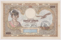 Occupazione Italiana del Montenegro 1941 - 1000 Dinari della Banca Nazionale del Regno di Jugoslavia 01/12/1931 con sovrastampa a timbro "Verificato" ...