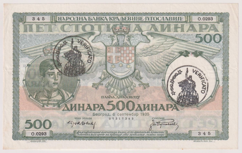 Occupazione Italiana del Montenegro 1941 - 500 Dinari della Banca Nazionale del ...