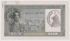 Occupazione Italiana del Montenegro 1941 - 10 Dinari della Banca Nazionale del Regno di Jugoslavia 22/09/1939 con sovrastampa a timbro "Verificato" (1...