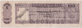 Africa Orientale Italiana, Somalia, filiale di Chisimaio - Vaglia Cambiario Banca d'Italia da 100 Lire al Comando di Marina in Somalia e della base na...