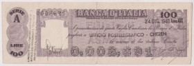 Africa Orientale Italiana, Eritrea, filiale di Asmara - Vaglia Cambiario Banca d'Italia da 100 Lire a Ufficio postelegrafico Cheren Gav.06.1598 RRRRR ...
