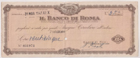 Africa Orientale Italiana, Eritrea, filiale di Asmara - Assegno circolare a taglio fisso Banco di Roma da 25 Lire al Portatore Gav. 03.190 RRRRR Quest...