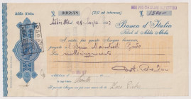 ETIOPIA filiale di Addis Abeba - Assegno bancario della Banca d' Italia datato 28/07/1937
BB++