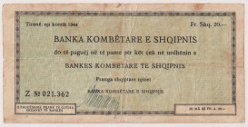 ALBANIA Assegno a taglio fisso (tipo 3) della Banca Nazionale d'Albania da 20 Franchi Albanesi del 1/07/1944 Gav. 03.175 RRR 
BB