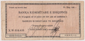 ALBANIA Assegno a taglio fisso (tipo 3) della Banca Nazionale d'Albania da 100 Franchi Albanesi del 1/07/1944 Gav. 03.176 RRR 
BB