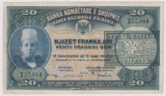 ALBANIA Emissione provvisoria Banca d'Albania 1945 - 20 Franchi oro del 1926 con sovrastampa 1945 I37,914 Gav. 03.149 RR
BB