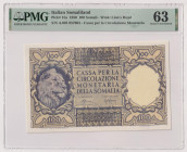 AFIS (Amministrazione fiduciaria italiana della Somalia) - 100 Somali del 1950, firme Spinelli - Giannini, A001 057063 Gig. AFS 6A RRRR In slab PMG n°...