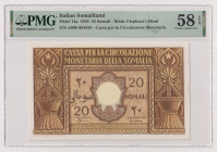 AFIS (Amministrazione fiduciaria italiana della Somalia) - 20 Somali del 1950, firme Spinelli - Giannini, A008 094836 Gig. AFS 5A RR In slab PMG n° 19...