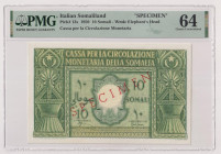AFIS (Amministrazione fiduciaria italiana della Somalia) - 10 Somali del 1950 SPECIMEN Gig. AFS 4 RR In slab PMG n° 1914640-013.
PMG 64