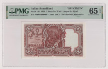 AFIS (Amministrazione fiduciaria italiana della Somalia) - 5 Somali (II° tipo) del 1951 SPECIMEN Gig. AFS 3 RR In slab PMG n° 1914640-011.
PMG 65