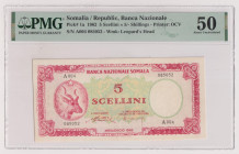 SOMALIA Banca nazionale Somala - 5 Scellini del 1962 A004 085052 Gig. SNB 1B RRR In slab PMG n° 1914640-010.
PMG 50