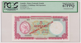 SOMALIA Banca nazionale Somala - 5 Scellini del 1966 SPECIMEN Gig. SNB 1C R In slab PCGS 67.
PCGS 67