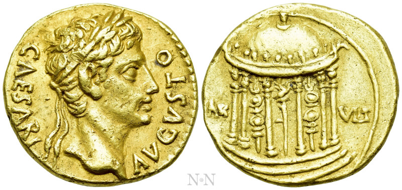 AUGUSTUS (27 BC-14 AD). GOLD Aureus. Spanish mint (Colonia Patricia?).

Obv: C...