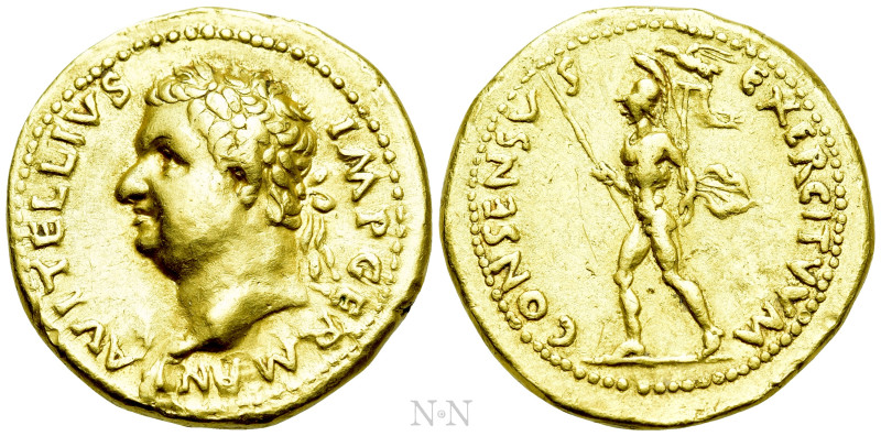 VITELLIUS (69). GOLD Aureus. Tarraco.

Obv: A VITELLIVS IMP GERMAN.
Laureate ...