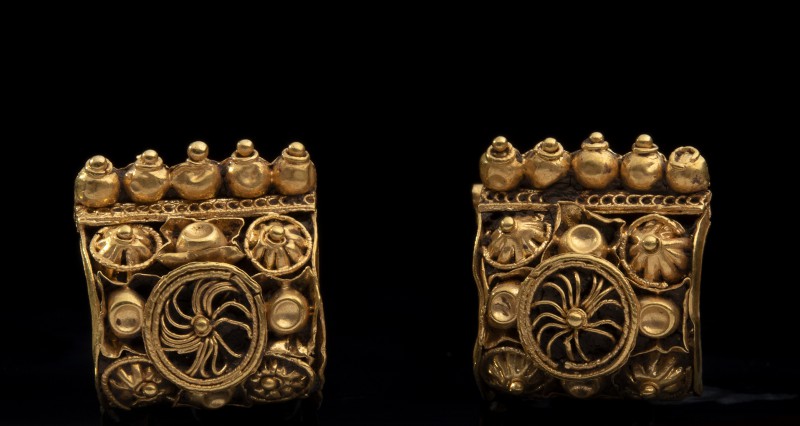 Pair of Etruscan Gold miniature Bauletto Earrings 
First half of 6th century BC...