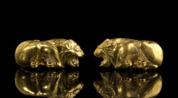 Etruscan Gold Lion-Shaped Belt Hook
First half of 6th century BC; length mm 20 tot; gr 3,12 tot; Provenance: The Gotha Precious Collection: property ...