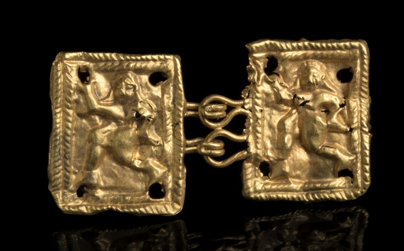 Etruscan Gold Belt Hook depicting a dancer
First half of 6th century BC; length...