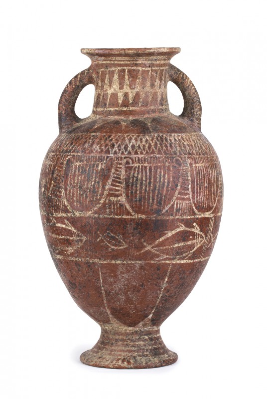 Etruscan White-On-Red Amphora With Fish and Phoenician Palmette Frieze
Mid 7th ...
