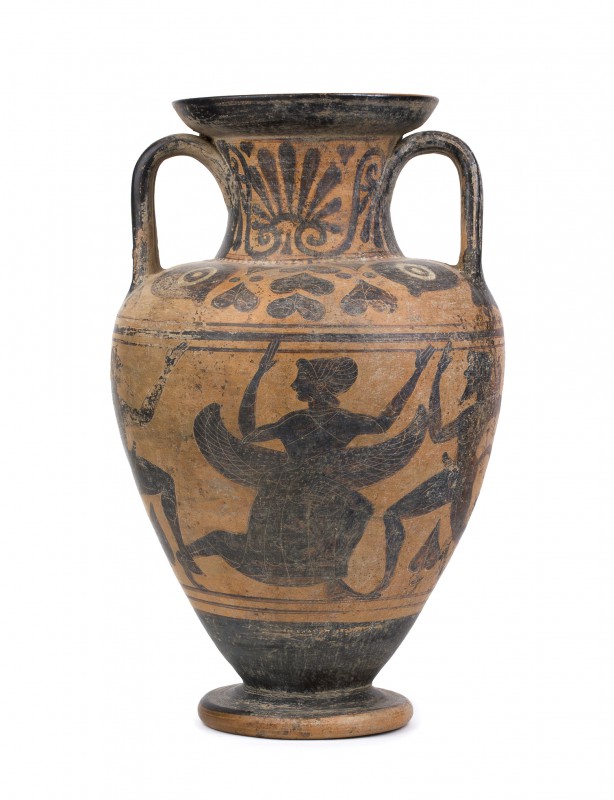 Etruscan Black-Figure Neck Amphora With Kneeling-Run Of Maenads and Satyrs
Attr...