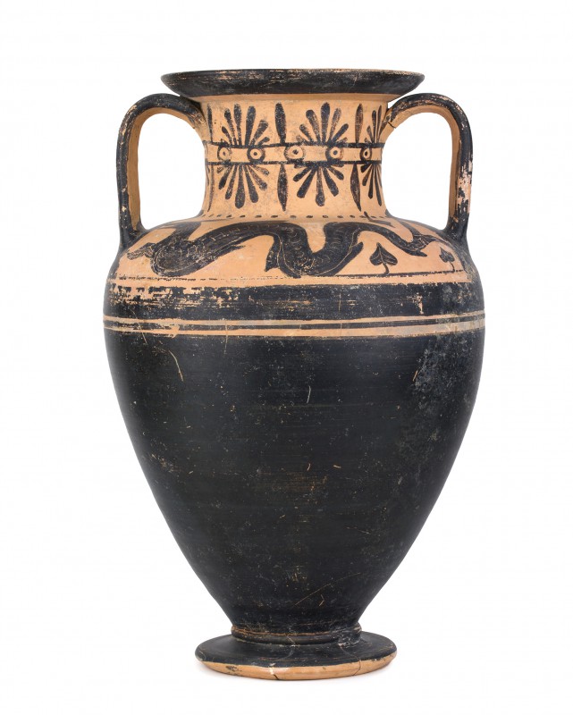 Etruscan Black-Figure Neck Amphora With Ketos
Attributed to the Micali painter,...