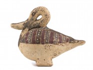 Etrusco Corinthian Aryballos In The Shape Of A Swan
Early 6th century BC; length cm 11. Provenance: English private collection, acquired in the 1990s...