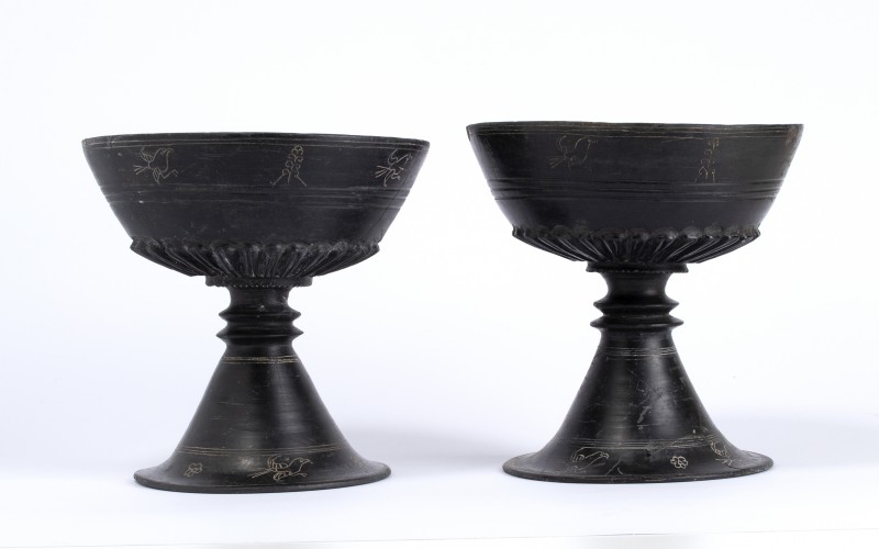 Couple of Etruscan Bucchero Chalices
7th - 6th century BC; height cm 18 each; V...