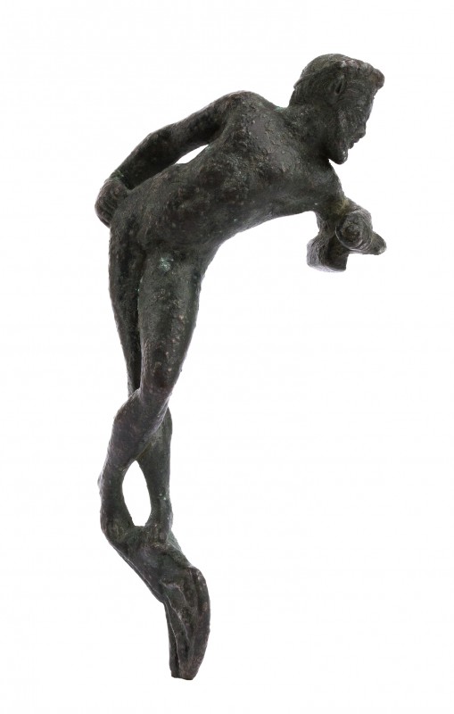 Etruscan Bronze Stretching Satyr Handle
4th century BC; height cm 14; Sculpture...
