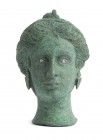 Greek Bronze steelyard weight shaped as head of Demeter or Persephone
4th - 3rd century BC; height cm 14; Delightful green patina and silver inlaid e...