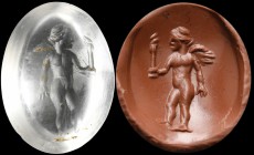 A roman rock crystal intaglio. Eros. The young winged figure, turned to the right, is holding a torch. Possible allusion to the myth of Eros and Psych...