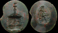 A roman heliotrope intaglio. There are engravings on both faces of the truncated cone bezel/setting. On the smallest surface: Ceres sitting on her thr...