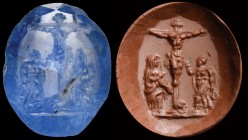 An important sapphire intaglio. Italy, Milan, third quarter of the 16th century. Crucifixion. The finely carved, deep blue sapphire shows the crucifie...
