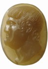 Post Classical agate cameo in brown agate. Portrait of Mark Antony. The expressive face of the Roman politic and warrior is characterized by prominent...
