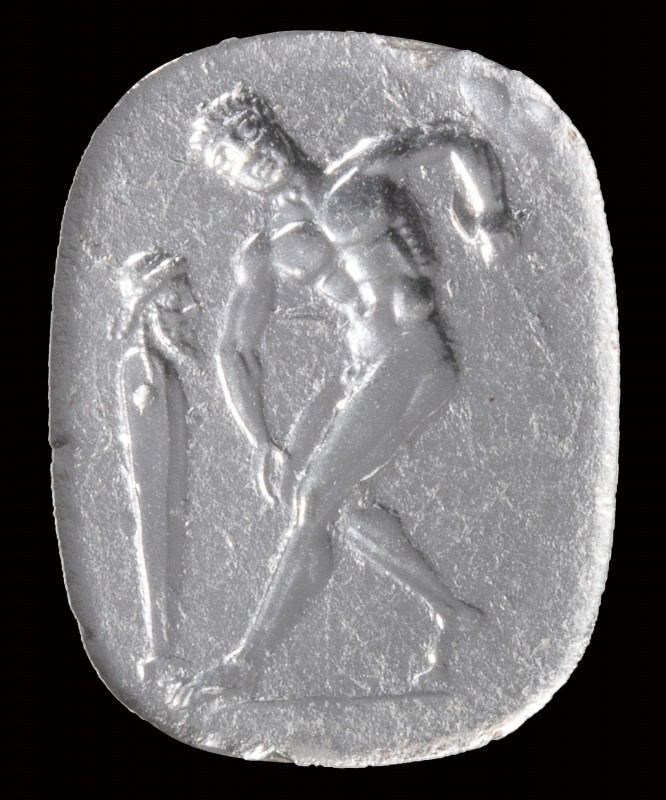 A Grand Tour transparent glass cast, drawn from an intaglio. Discobolus. The cas...