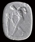 A Grand Tour transparent glass cast, drawn from an intaglio. Discobolus. The cast is drawn from a carnelian intaglio, British Museum, coll. Cracherode...