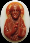 A double layer agate cameo. Facing bust of Christ blessing. The iconography faithfully reproduces samples from the Byzantine art. High relief sculptur...