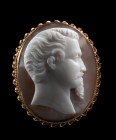 Large shell cameo mounted in a gold brooch. Portrait of Napoleon III, Emperor of the French, in profile to the right. Accurate work. Second half of th...