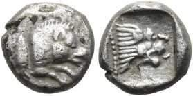 NORD-PERSIEN. Andragoras, 3. Jh. v. Chr.(?) Andragoras, 3. Jh. v. Chr.(?) Diobol ø 10mm (1.18g). ca. 260 - 250 v. Chr.(?) Vs.: Vorderteil eines n. r. ...