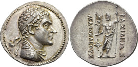 KÖNIGREICH BAKTRIEN. Agathokles Dikaios, ca. 185 - 178 v. Chr. Agathokles Dikaios, ca. 185 - 178 v. Chr. Tetradrachme ø 32mm (17.06g). Vs.: Drapierte ...