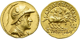 KÖNIGREICH BAKTRIEN. Eukratides I. Megas, ca. 170 - 145 v. Chr. Eukratides I. Megas, ca. 170 - 145 v. Chr. Stater ø 19mm (8.47g). ca. 163/62 v. Chr. V...
