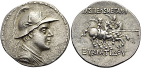 KÖNIGREICH BAKTRIEN. Eukratides I. Megas, ca. 170 - 145 v. Chr. Eukratides I. Megas, ca. 170 - 145 v. Chr. Tetradrachme ø 34mm (15.60g). ca. 163/62 v....