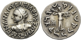 KÖNIGREICH BAKTRIEN. Menander I. Soter, ca. 165 - 130 v. Chr. Menander I. Soter, ca. 165 - 130 v. Chr. Drachme im indischen Gewichtsstandard ø 17mm (2...