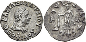 KÖNIGREICH BAKTRIEN. Theophilos Dikaios, ca. 125 - 120 v. Chr. Theophilos Dikaios, ca. 125 - 120 v. Chr. Drachme im indischen Gewichtsstandard ø 18mm ...